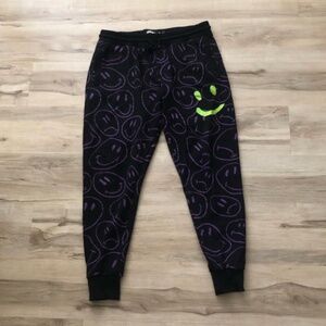 Men's Black and Purple Smiley Joggers